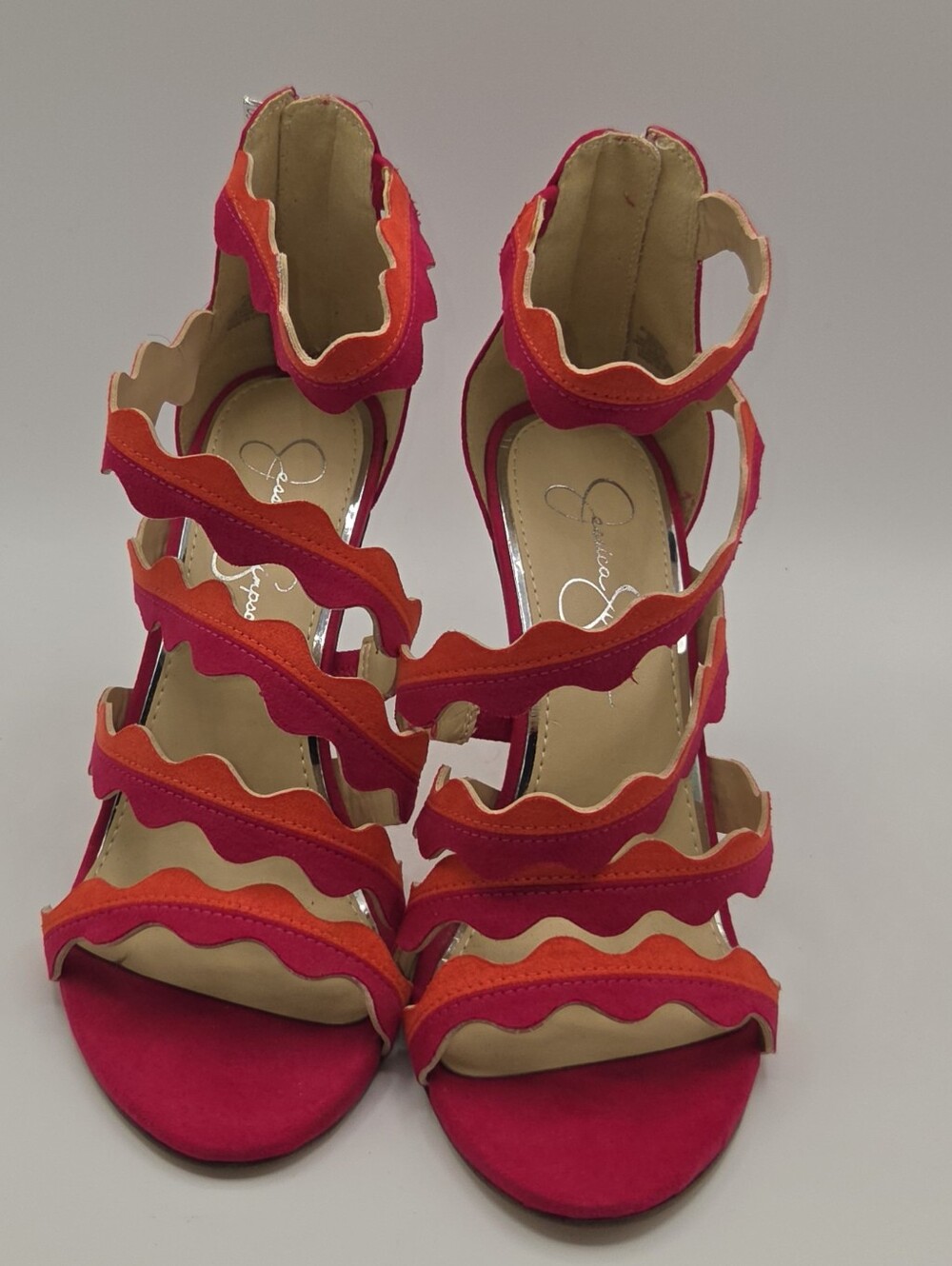 Jessica Simpson Caveena Vibrant Pink and Orange Strap Heels Size 9M - Picture 1 of 7